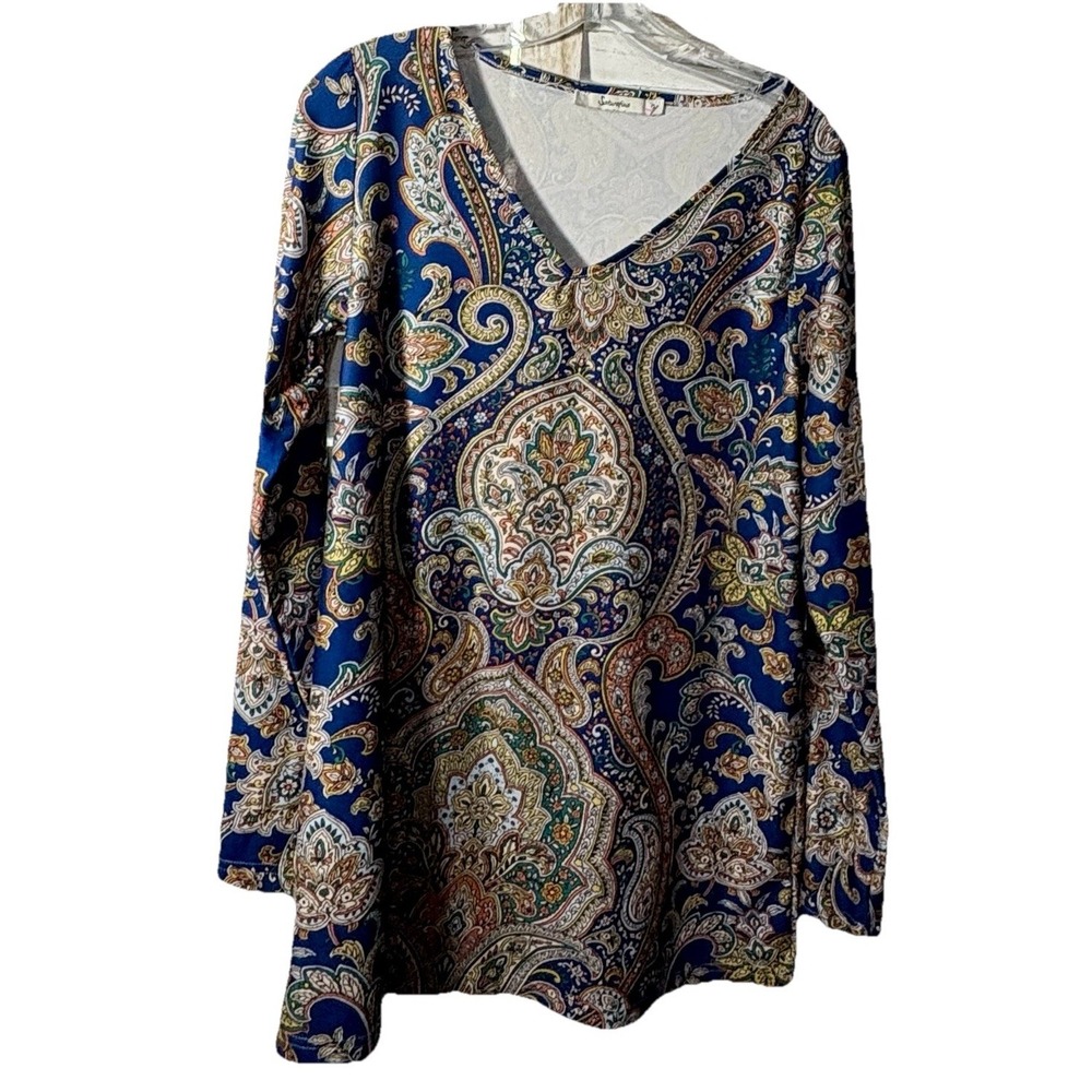 Sakurafina Womens  Top V-Neck LS Sz  Small Paisley Multicolor Boho Tunic